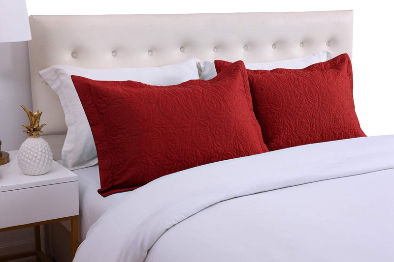 MarCielo 2-Piece Embroidered Pillow Shams, Decorative Microfiber Pillow Covers Set, Standard Size (Red) - Image 2
